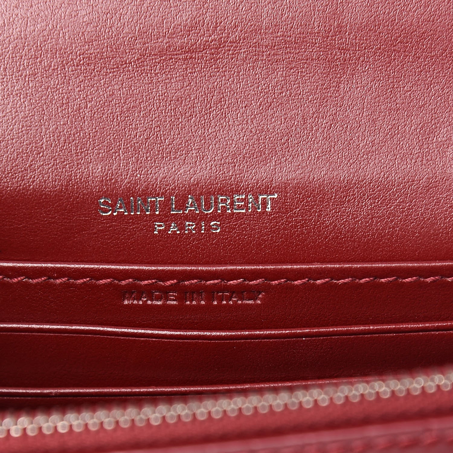 Saint Laurent Calfskin Crocodile Embossed Monogram Sunset Chain Wallet Palissandre 6 of 11