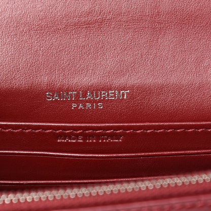 Saint Laurent Calfskin Crocodile Embossed Monogram Sunset Chain Wallet Palissandre 6 of 11
