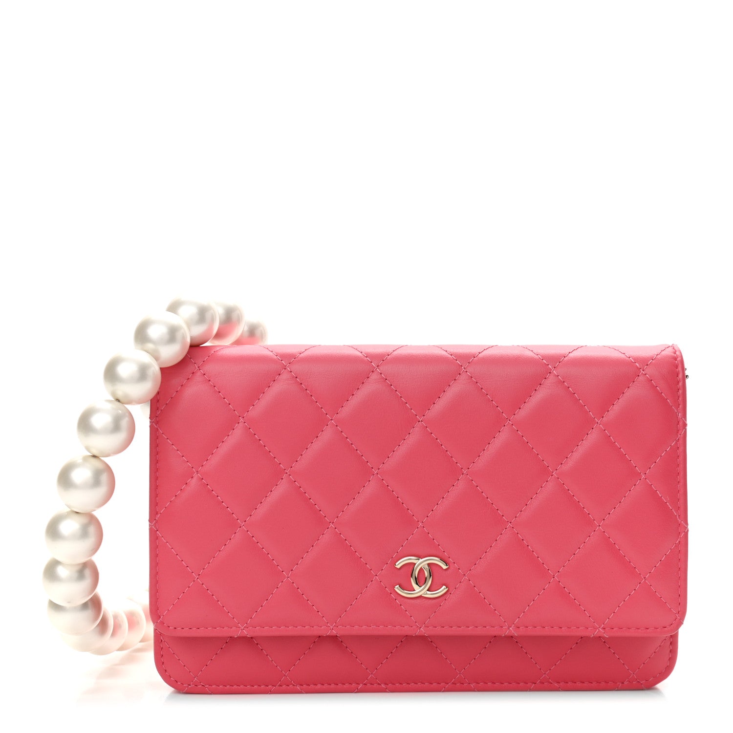 Chanel Calfskin Quilted Pearl CC Wallet On Chain WOC Pink 1 of 12