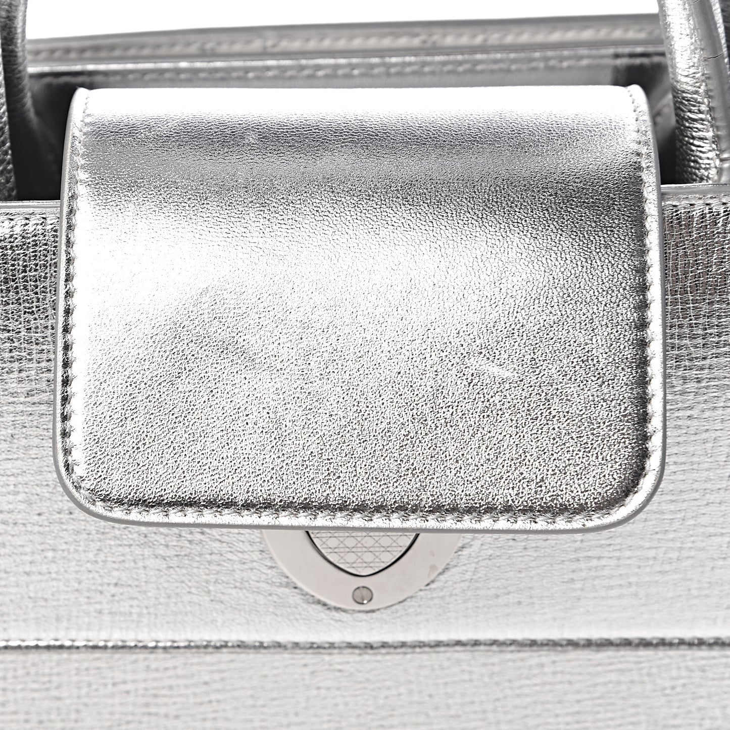 Metallic Grained Calfskin Medium Diorever Flap Silver