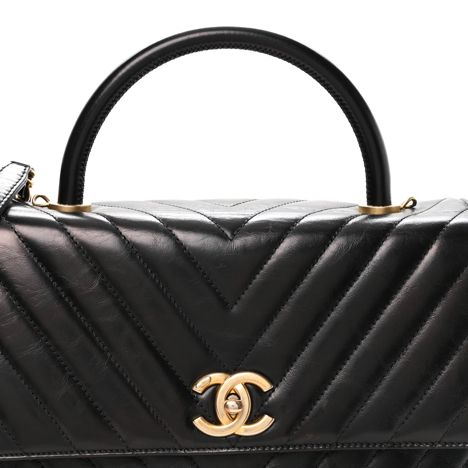 Chanel Aged Calfskin Chevron Quilted Small Coco Handle Flap Black 8 of 11
