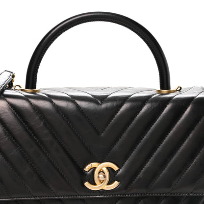Chanel Aged Calfskin Chevron Quilted Small Coco Handle Flap Black 8 of 11