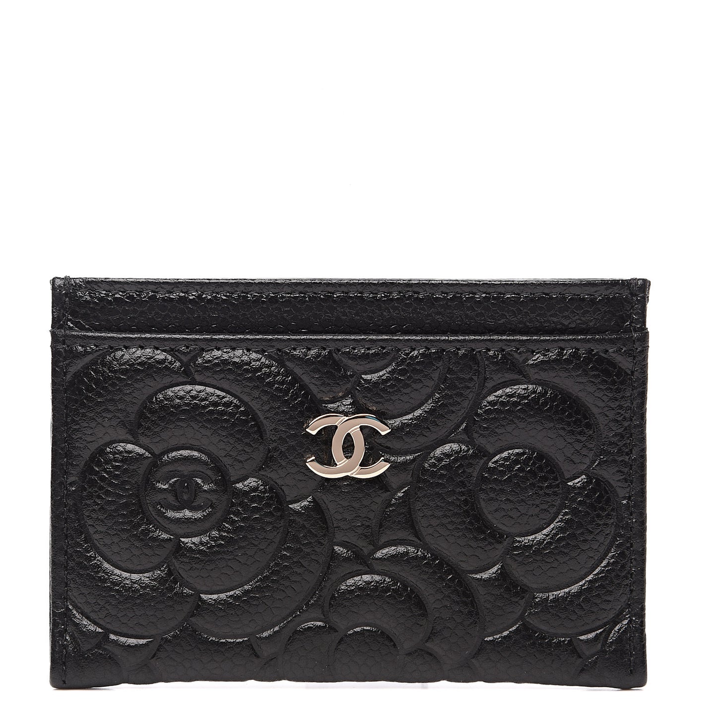 Caviar Camellia Embossed Card Holder Black