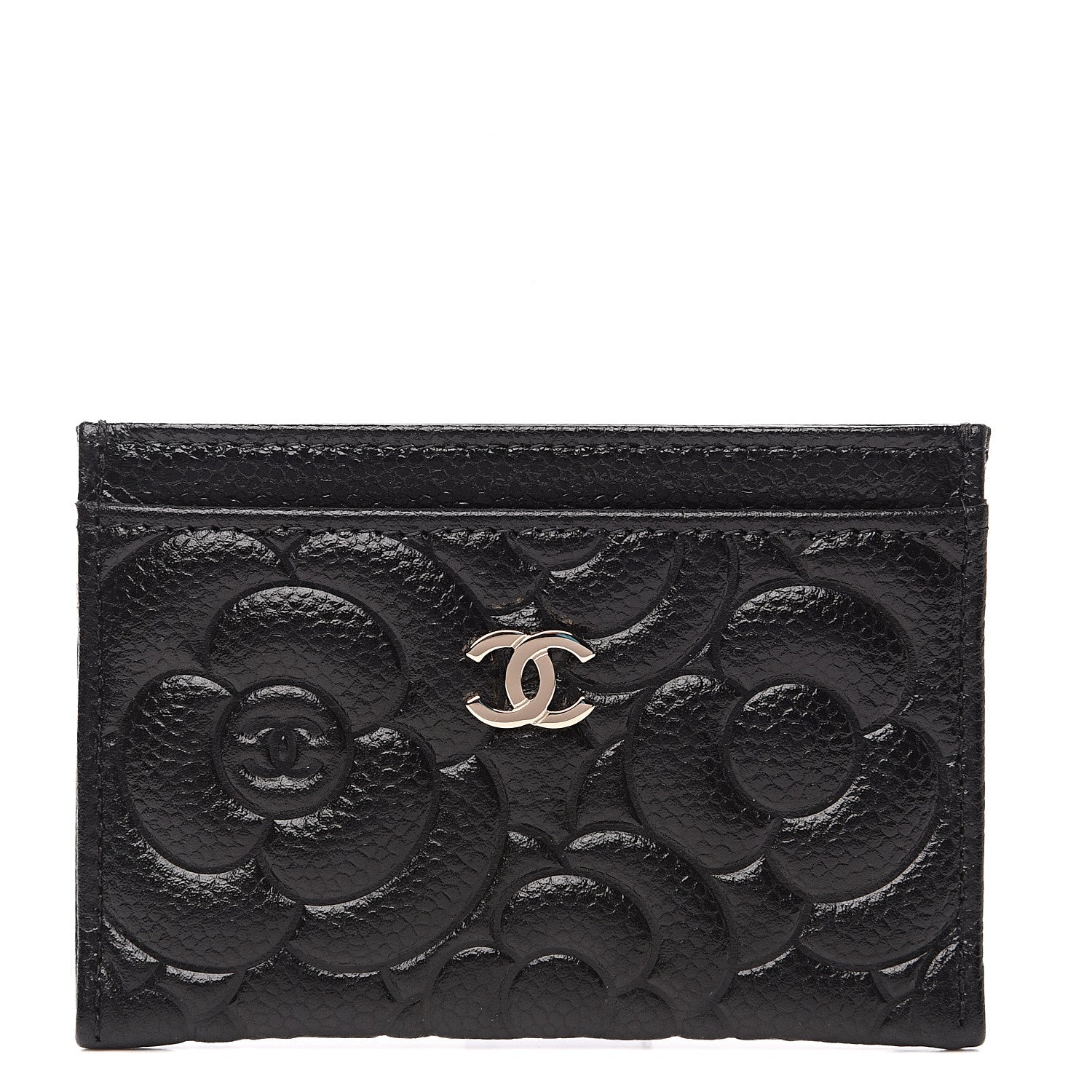 Chanel Caviar Camellia Embossed Card Holder Black 1 of 8