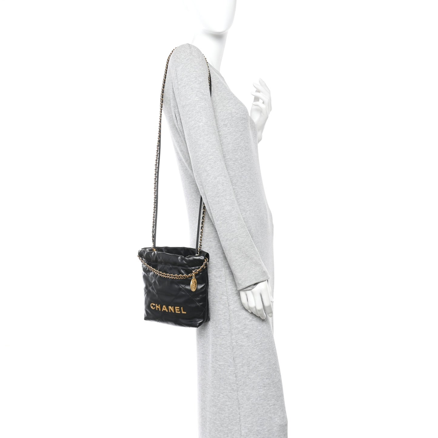 Shiny Calfskin Quilted Mini Chanel 22 Black