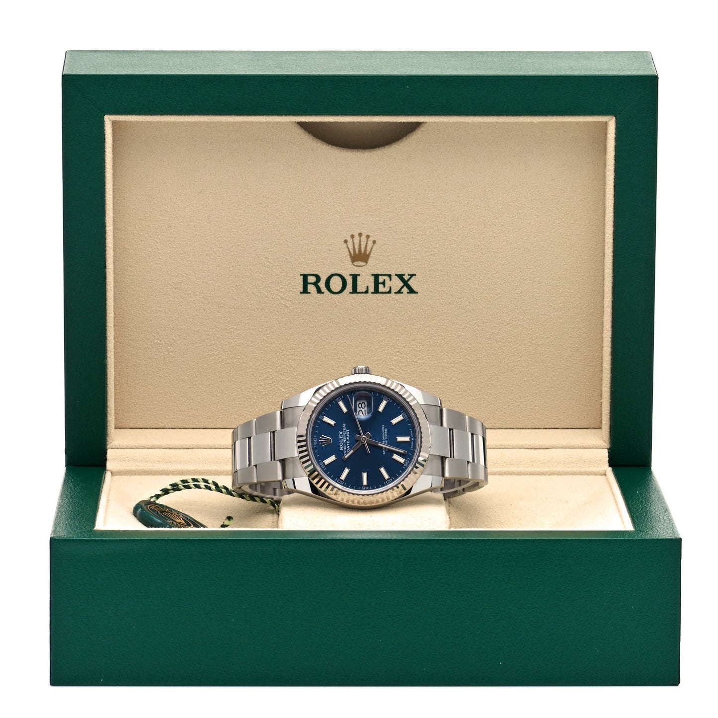 Stainless Steel 18K White Gold 41mm Oyster Perpetual Datejust Watch Bright Blue 126334
