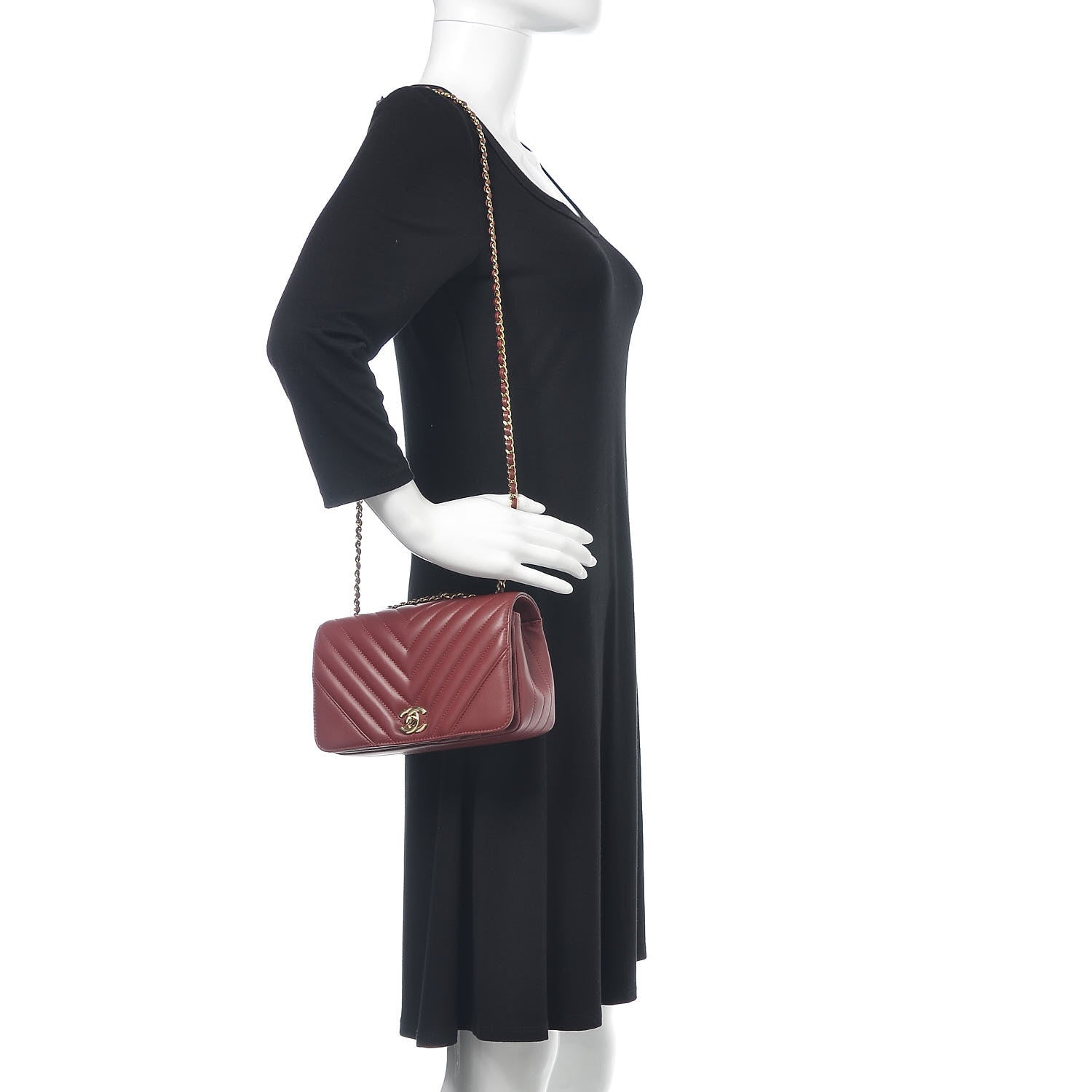 Chanel Calfskin Chevron Quilted Mini Statement Flap Burgundy 2 of 16