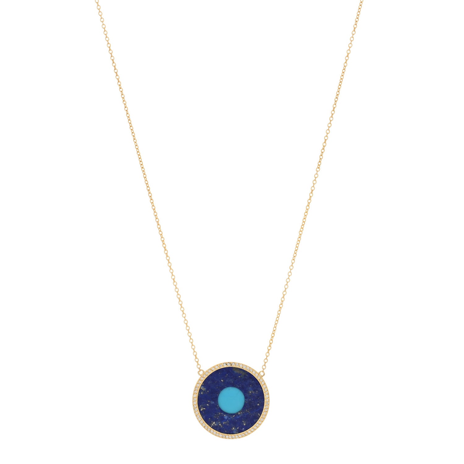 Jennifer Meyer 18K Yellow Gold Diamond Lapis Lazuli Turquoise Evil Eye Pendant Necklace 1 of 3