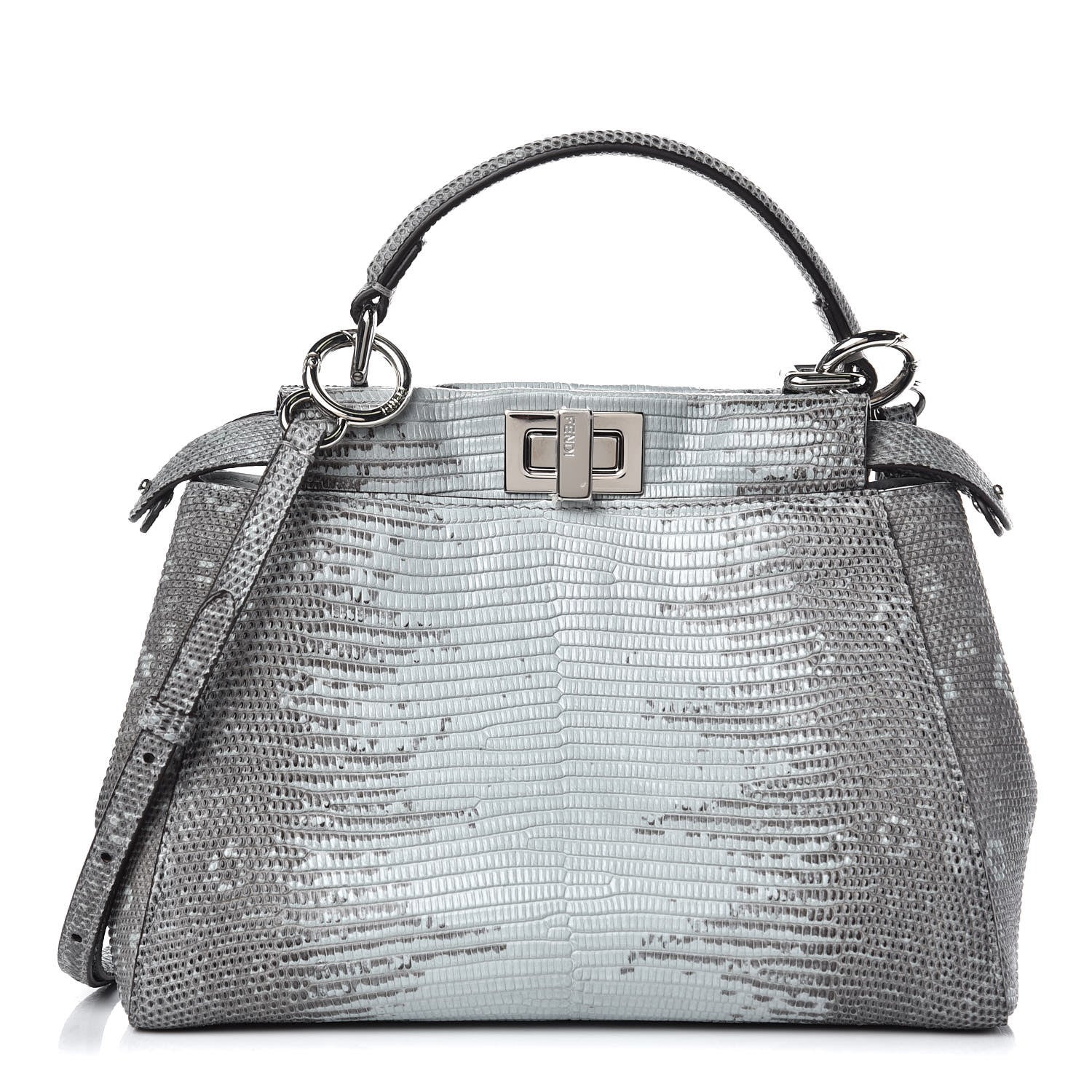 Fendi Lizard Togo Shiny Nappa Mini Peekaboo Iconic Satchel Pale Blue 1 of 11