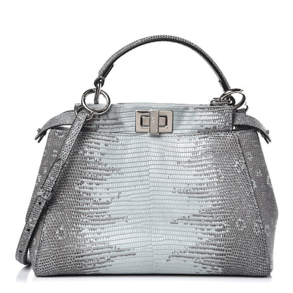 Fendi Lizard Togo Shiny Nappa Mini Peekaboo Iconic Satchel Pale Blue 1 of 11