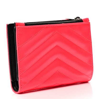 Saint Laurent Patent Grain De Poudre Matelasse Chevron Monogram Zipped Two-Part Wallet Neon Pink 2 of 6