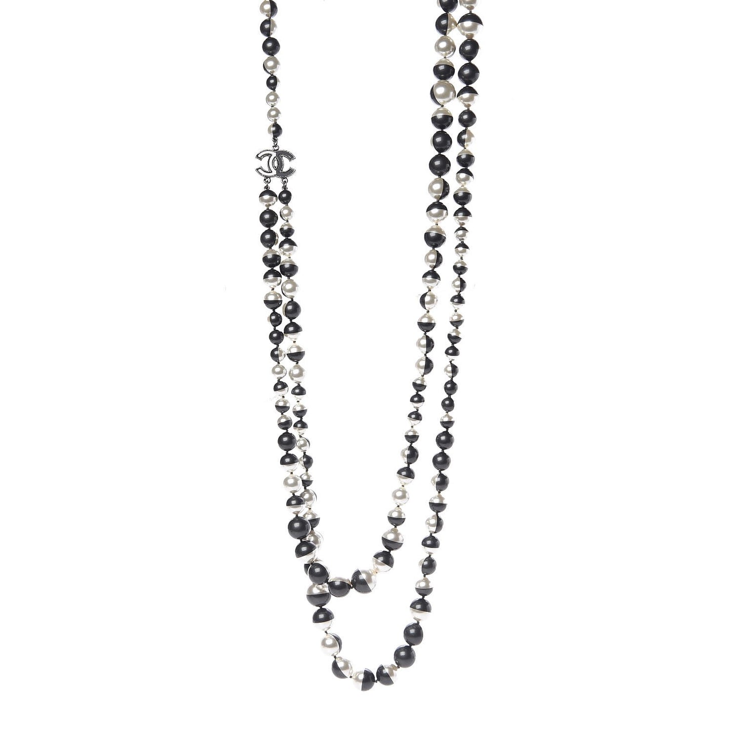 Pearl CC Long Necklace Grey