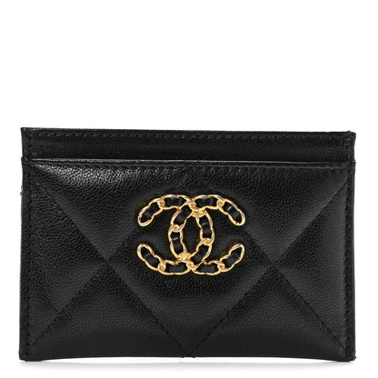 Chanel Shiny Goatskin Quilted Chanel 19 Card Holder Black 1 of 8