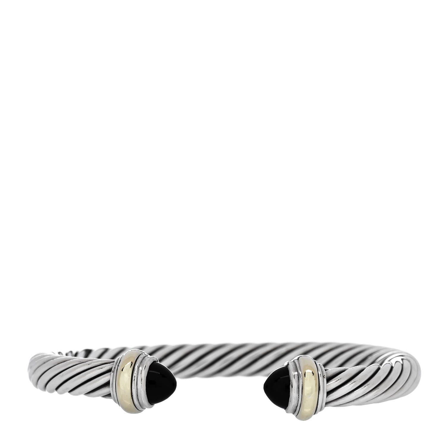 David Yurman Sterling Silver 14K Yellow Gold Black Onyx 7mm Cable Classics Bracelet 1 of 3
