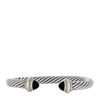 David Yurman Sterling Silver 14K Yellow Gold Black Onyx 7mm Cable Classics Bracelet 1 of 3