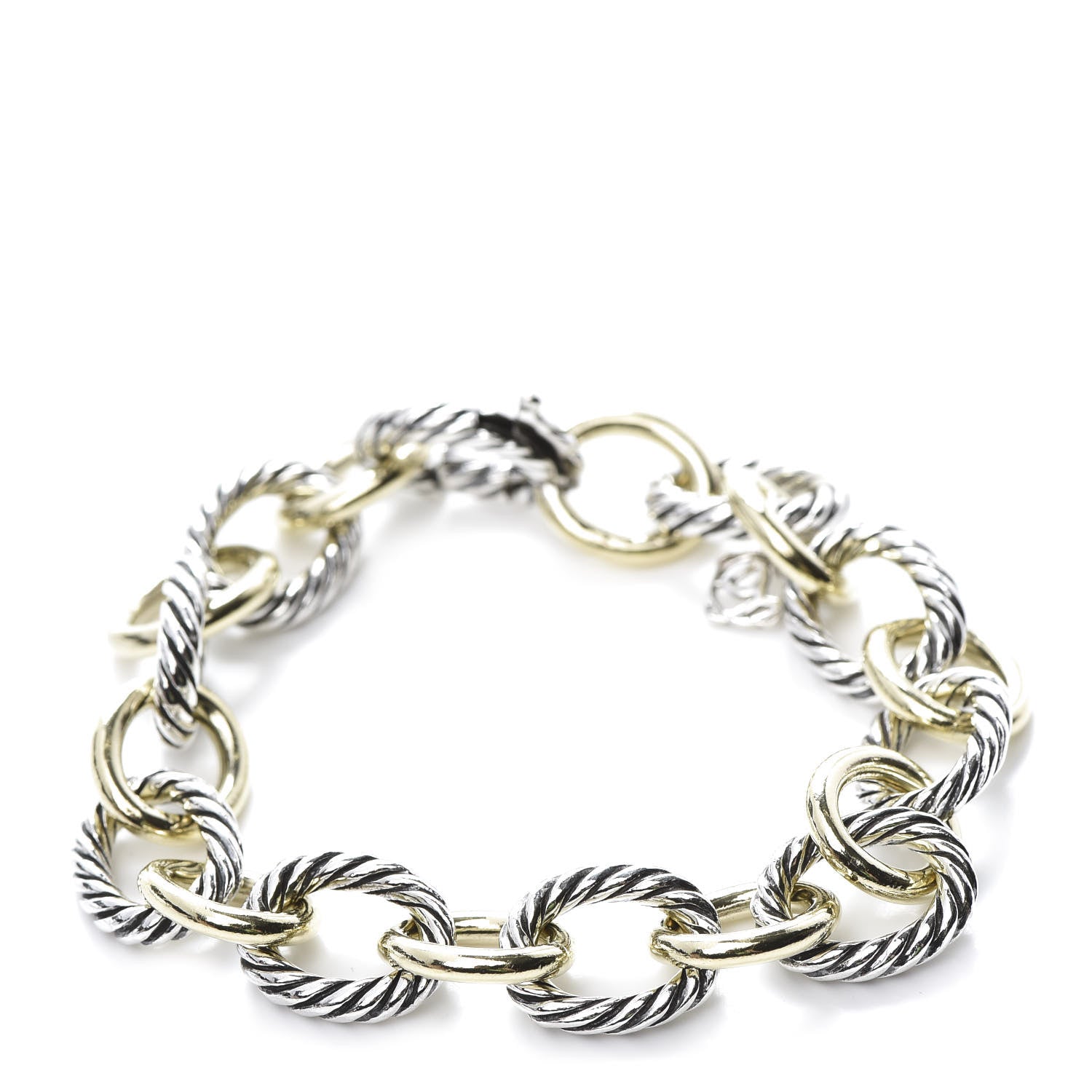 David Yurman Sterling Silver 18K Yellow Gold 12mm Large Oval Link Bracelet 1 of 6
