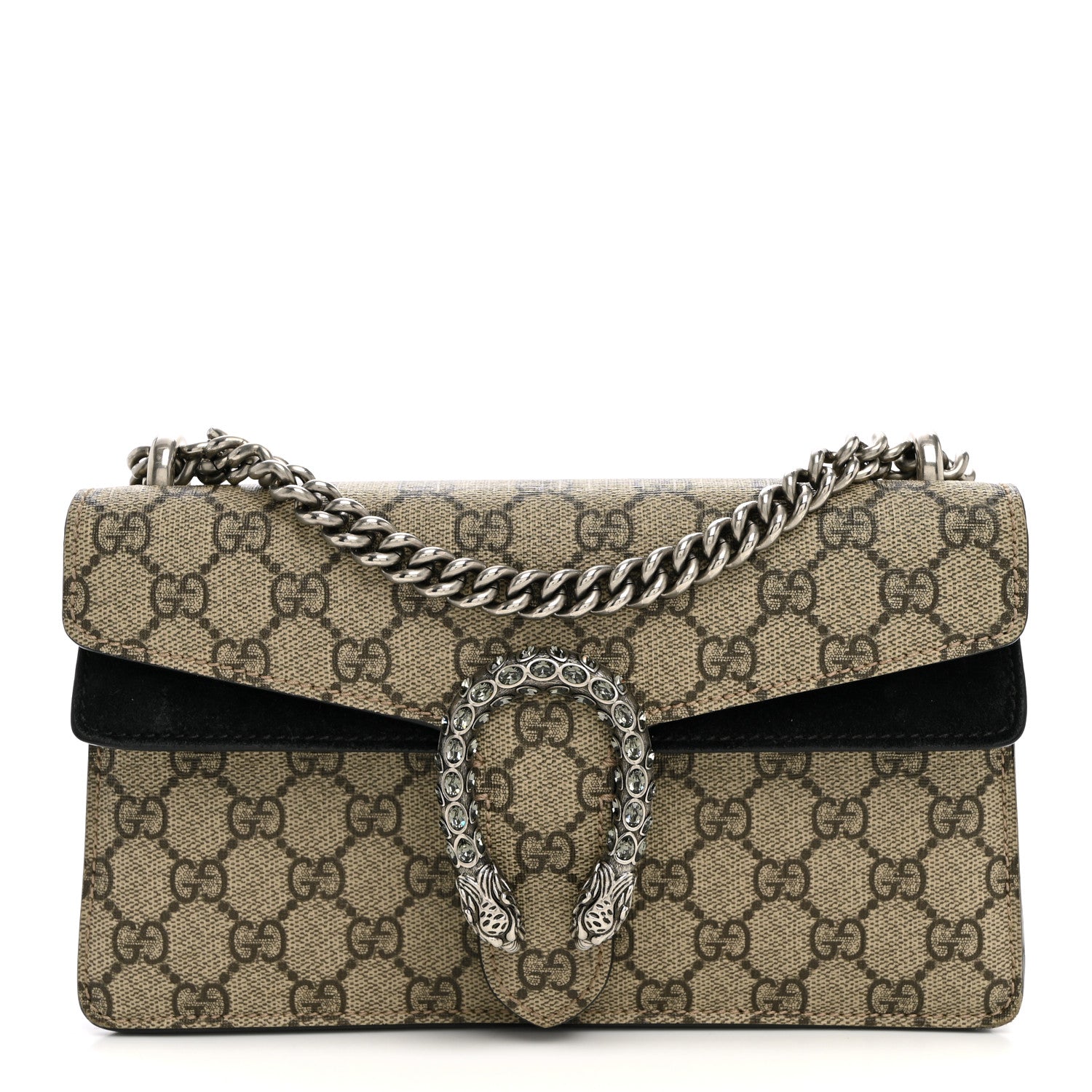 Gucci GG Supreme Monogram Suede Crystal Small Dionysus Shoulder Bag Beige Ebony Black 1 of 10