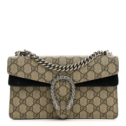 Gucci GG Supreme Monogram Suede Crystal Small Dionysus Shoulder Bag Beige Ebony Black 1 of 10