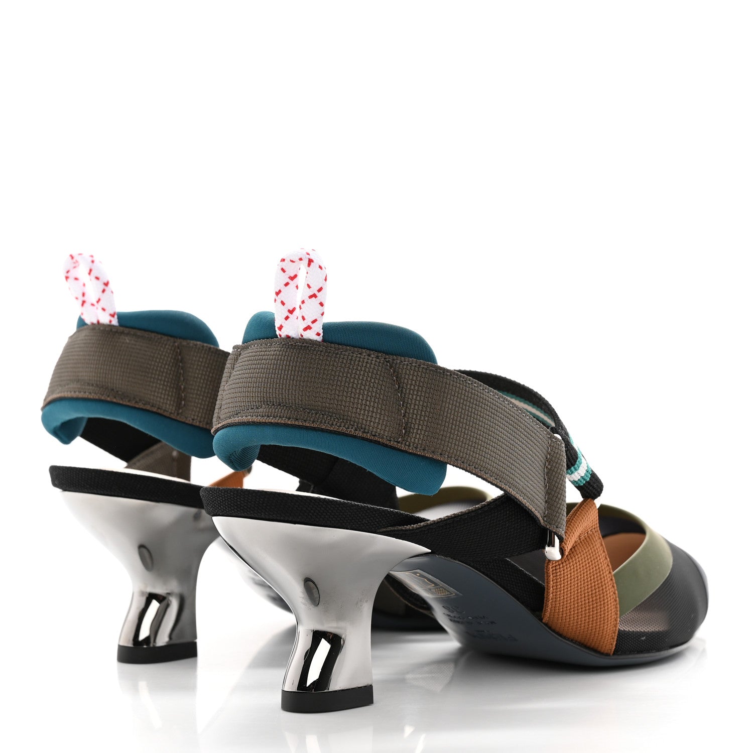 Fendi Technical Mesh Colibri 55mm Slingback Pumps 36 Black Verde Military 4 of 12