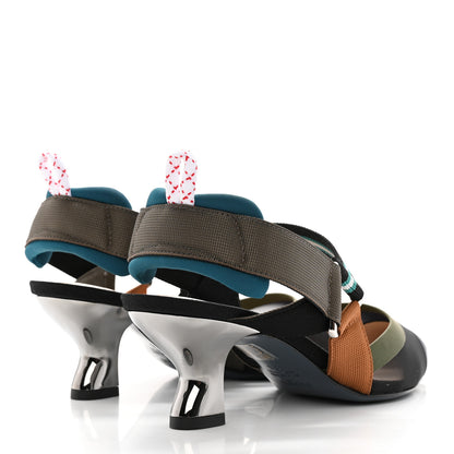 Fendi Technical Mesh Colibri 55mm Slingback Pumps 36 Black Verde Military 4 of 12