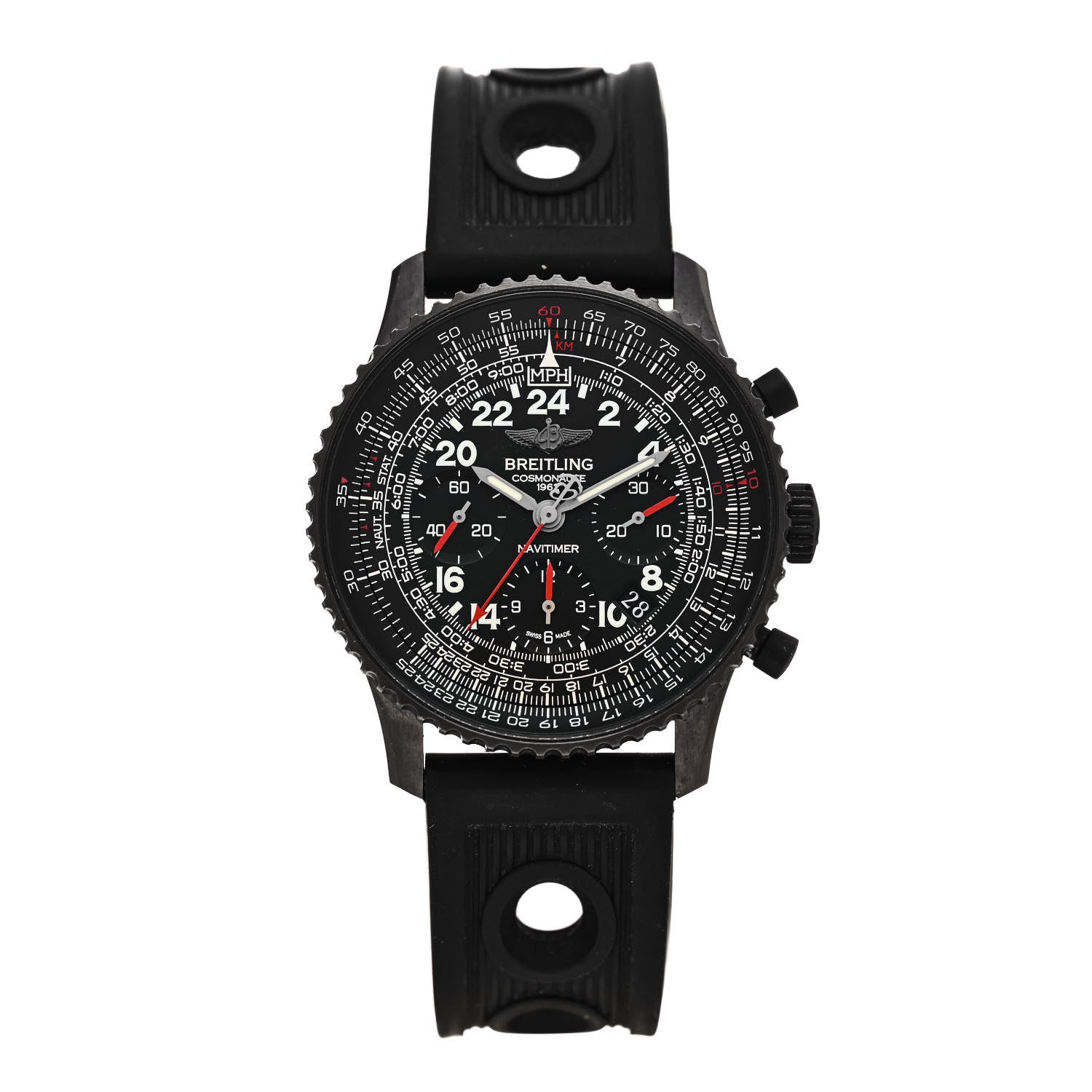 Breitling Black Steel Rubber 43mm Navitimer Cosmonaute Limited Edition Chronograph Manual Winding Watch Black MB0210B6 1 of 4