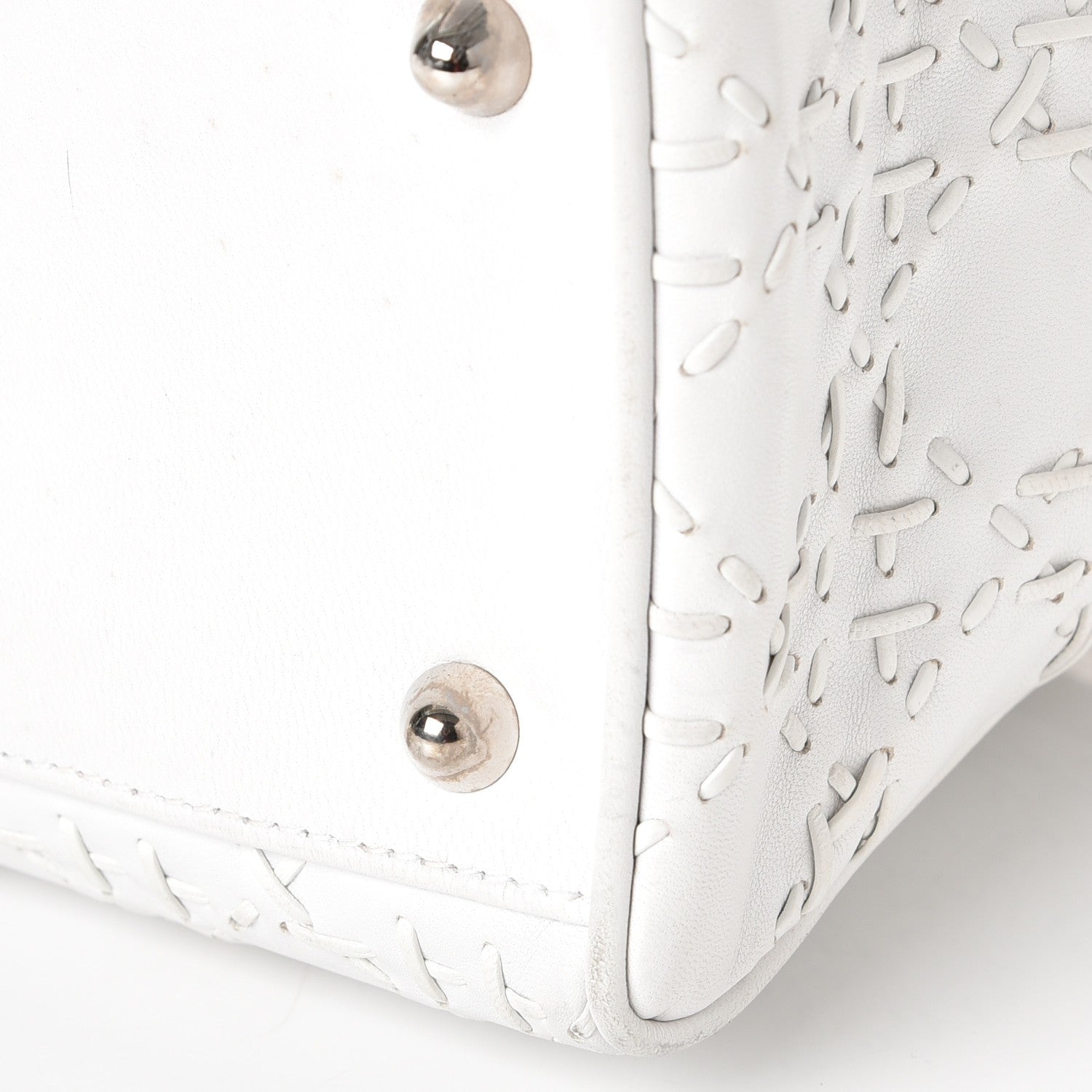 Christian Dior Lambskin Stitched Woven Medium Lady Dior White 16 of 16