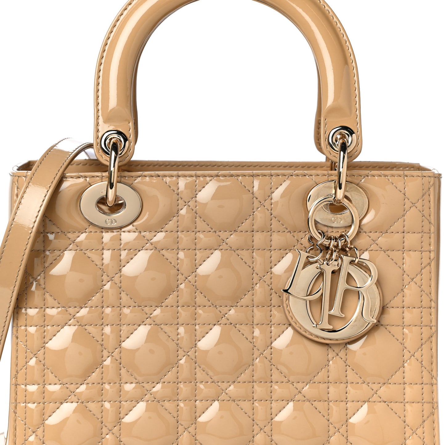 Patent Cannage Medium Lady Dior Beige