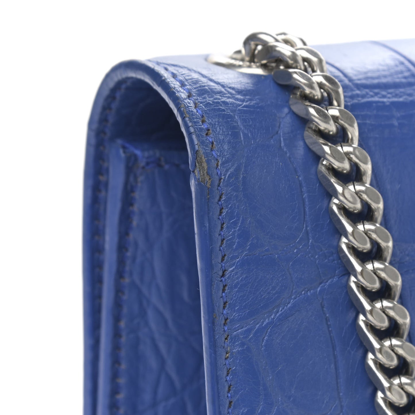 Calfskin Crocodile Embossed Medium Classic Monogram Kate Tassel Satchel Bleu Majorelle