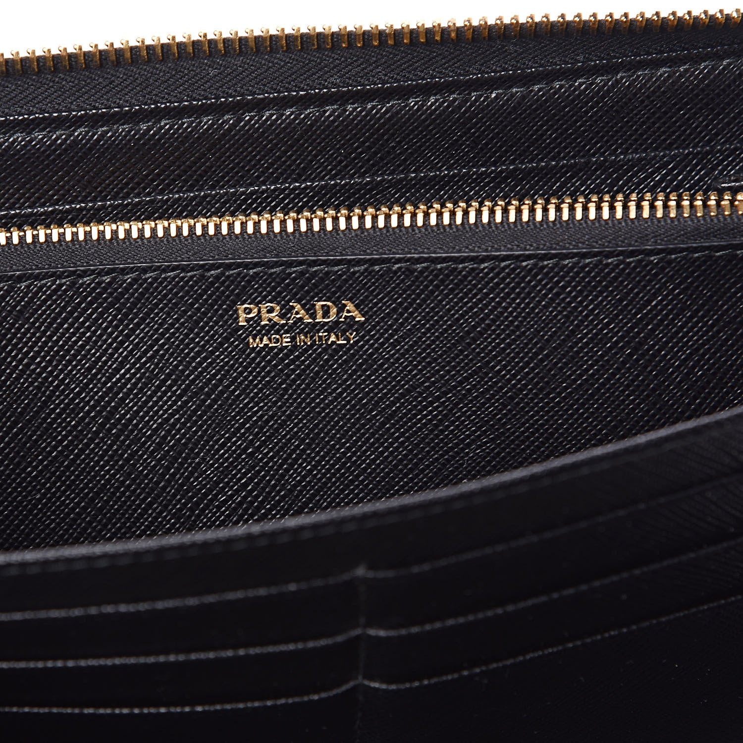 Prada Saffiano Metal Large Zip Around Travel Wallet Black 6 of 8