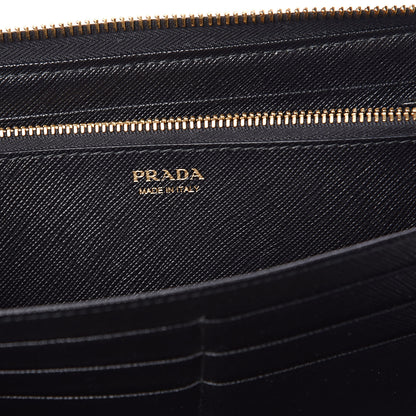 Prada Saffiano Metal Large Zip Around Travel Wallet Black 6 of 8