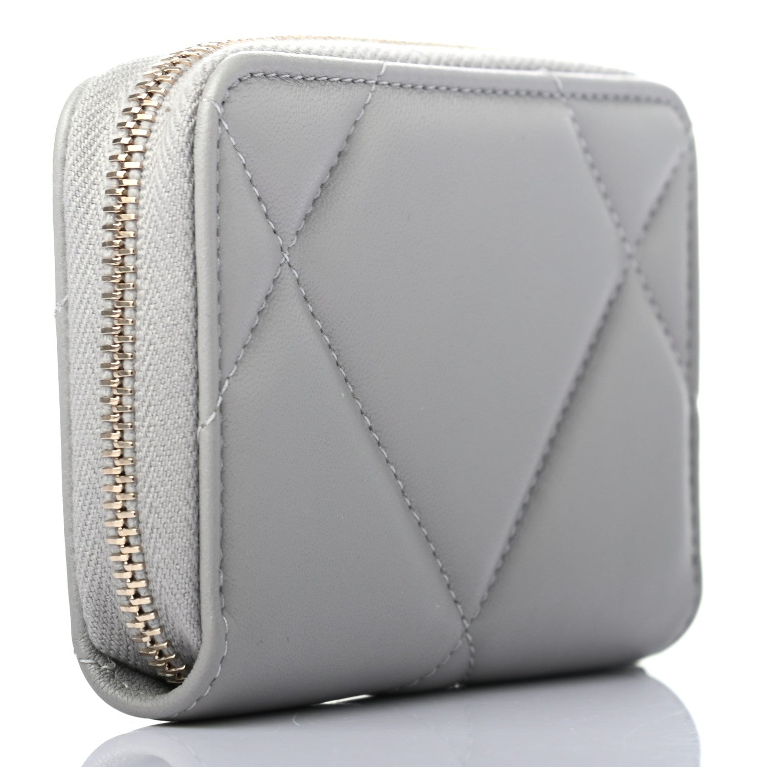 Chanel Lambskin Quilted Chanel 19 Zip Around Coin Purse Wallet Grey 3 of 7