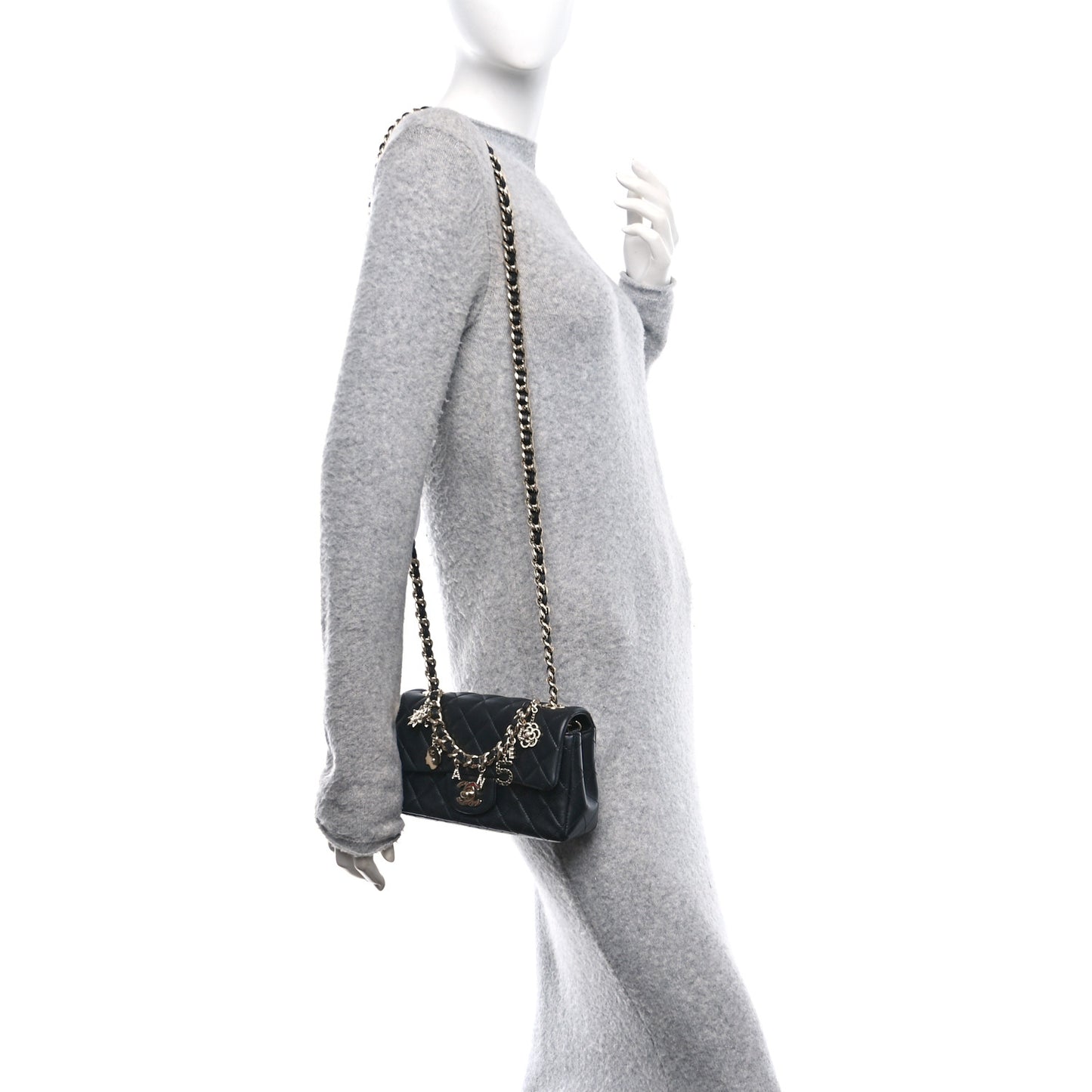 Lambskin Quilted Mini Coco Charms Rectangular Flap Black