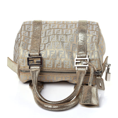 Fendi Metallic Jacquard Zucchino Mini Forever Boston Gold Silver 10 of 11