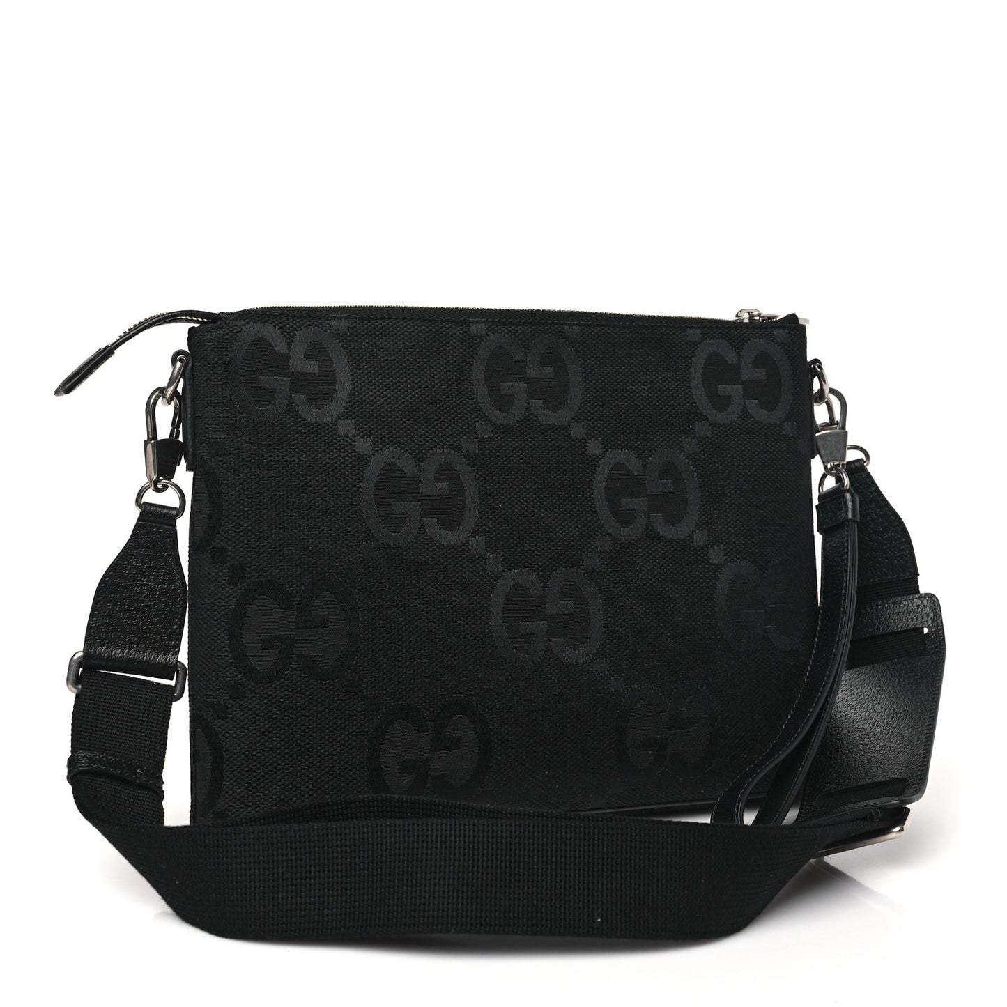 Monogram Jumbo GG Textured Dollar Calfskin Wristlet Messenger Bag Black