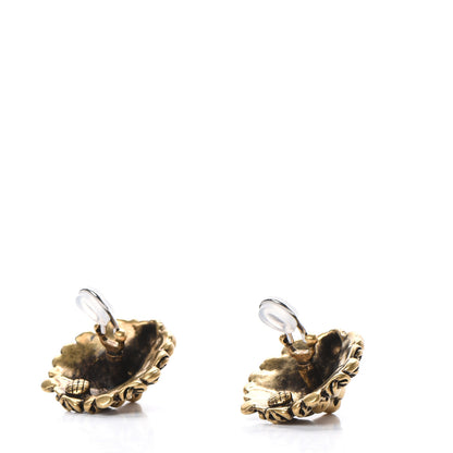 Gucci Metal Crystal Lion Clip On Earrings Aged Gold 3 of 4