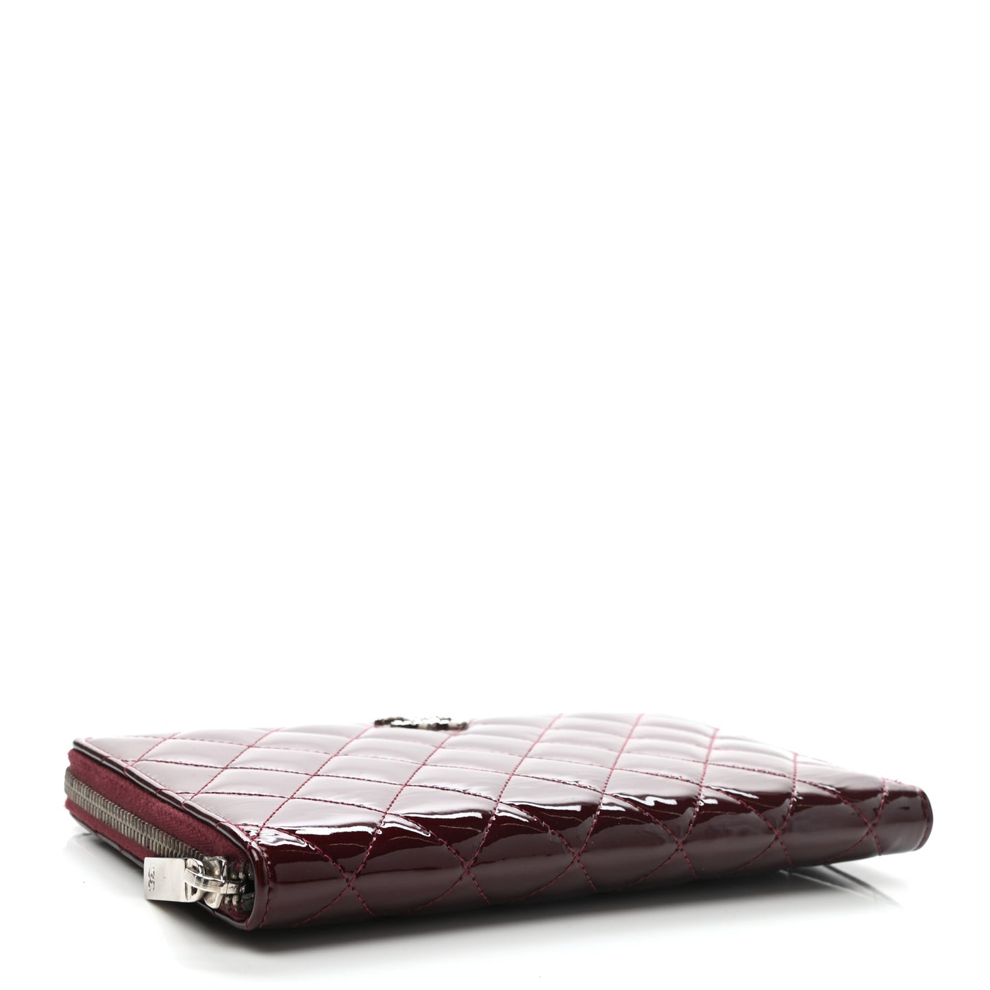 Patent Quilted Large Brilliant Zip Around Organizer Wallet Dark Red