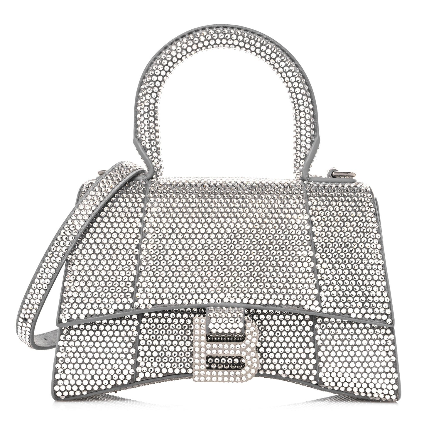 Strass Suede Hourglass Top Handle Bag XS Smoke Grey Crystal