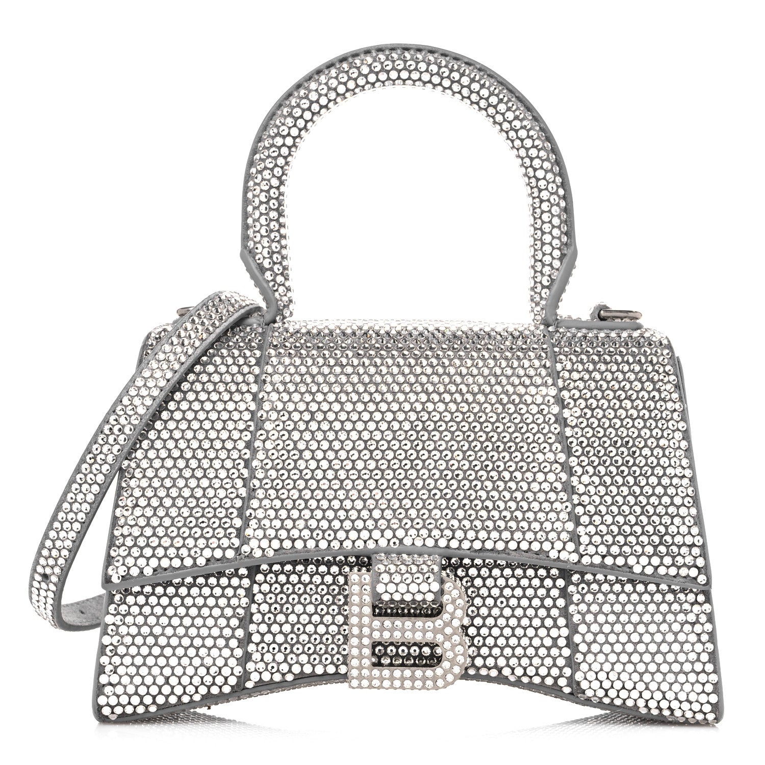 Balenciaga Strass Suede Hourglass Top Handle Bag XS Smoke Grey Crystal 1 of 14
