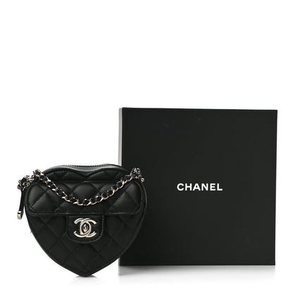 Chanel Lambskin Quilted CC In Love Heart Clutch With Chain Black 10 of 10