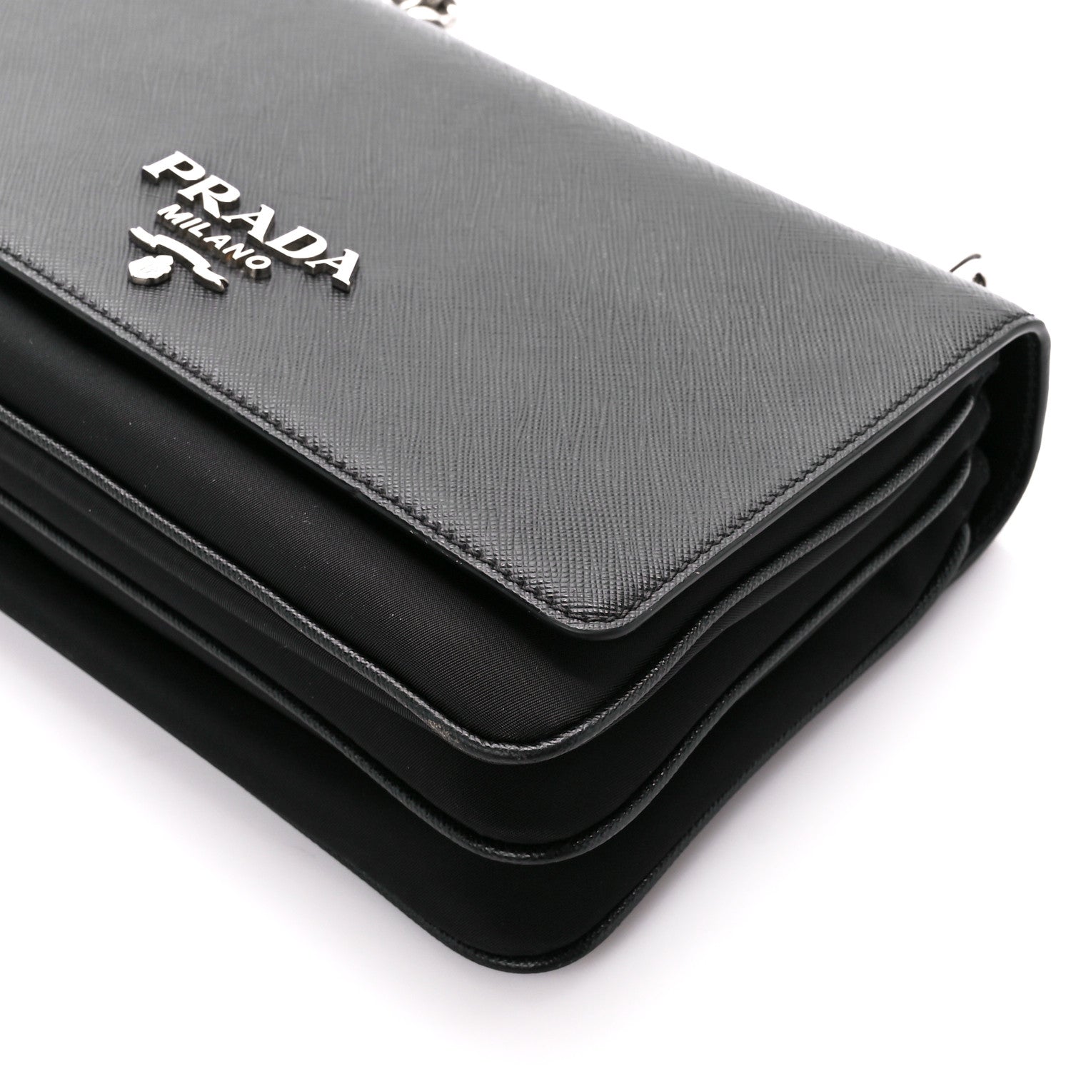 Prada Saffiano Tessuto Nylon Chain Shoulder Bag Black 10 of 10