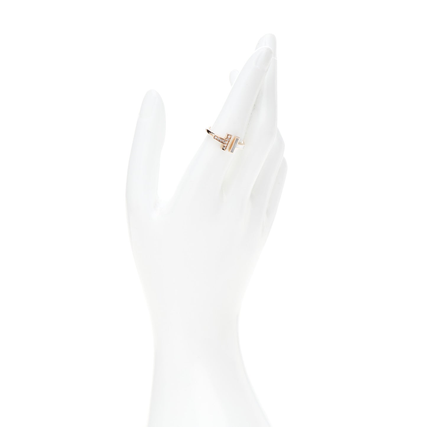 18K Rose Gold Diamond Mother of Pearl T Wire Ring 54 7