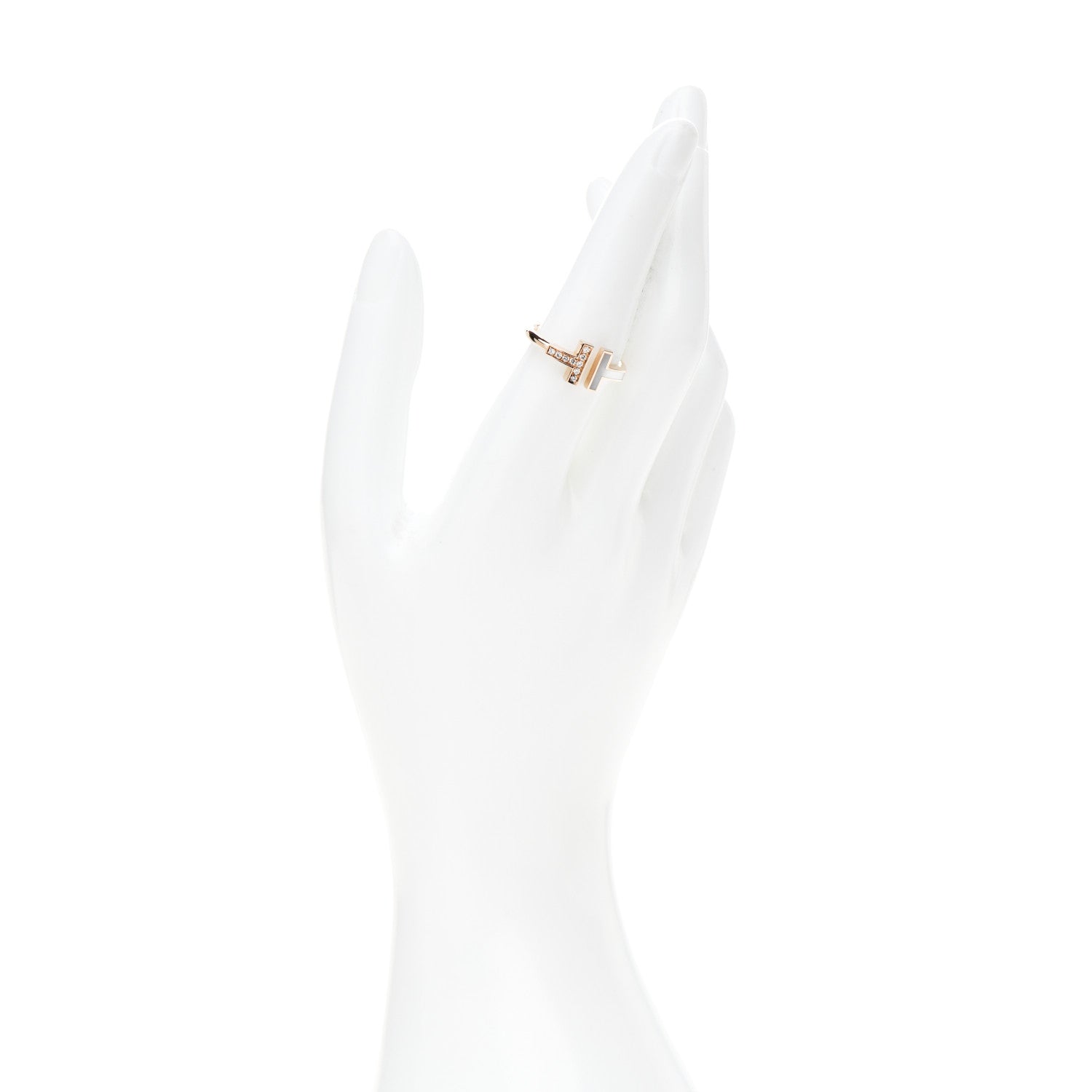 Tiffany 18K Rose Gold Diamond Mother of Pearl T Wire Ring 54 7 2 of 6