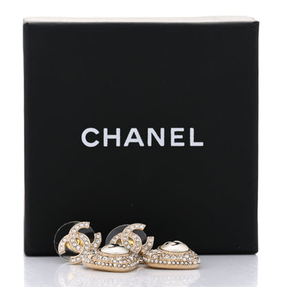 Chanel Pearl Crystal CC Heart Drop Earrings Gold White 3 of 5