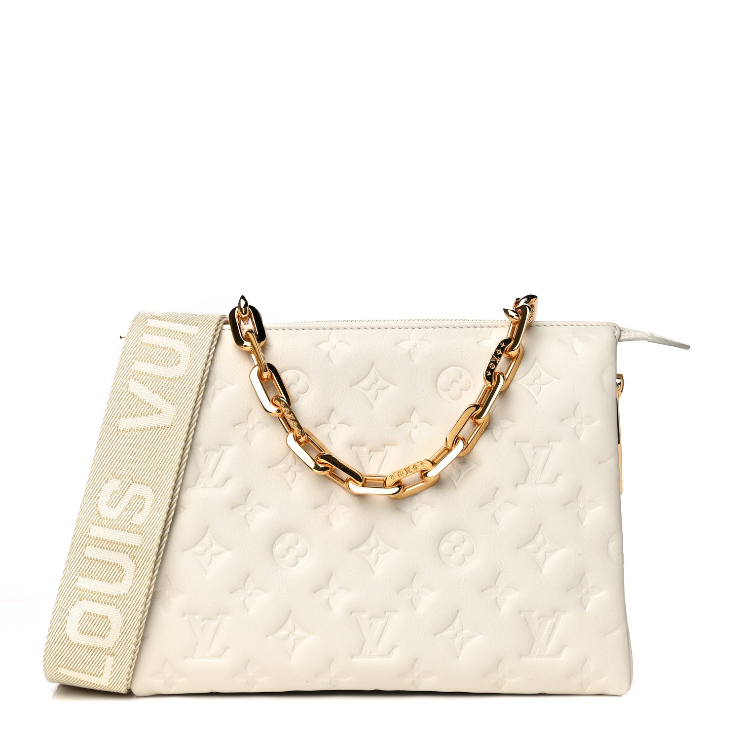 Louis Vuitton Lambskin Embossed Monogram Coussin PM Beige Cream 1 of 10