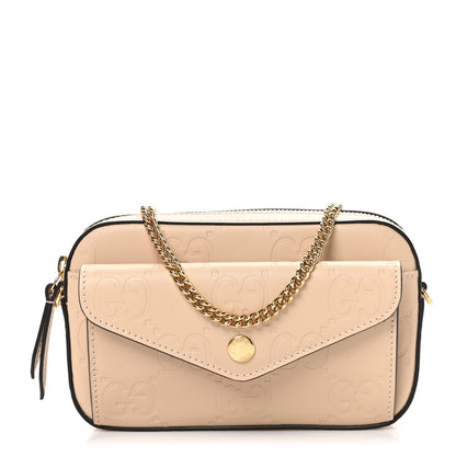 Gucci Calfskin GG Super Mini Debossed Chain Wallet Light Beige 1 of 10