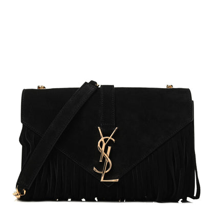 Saint Laurent Suede Fringe Small Monogram Satchel Black 1 of 8