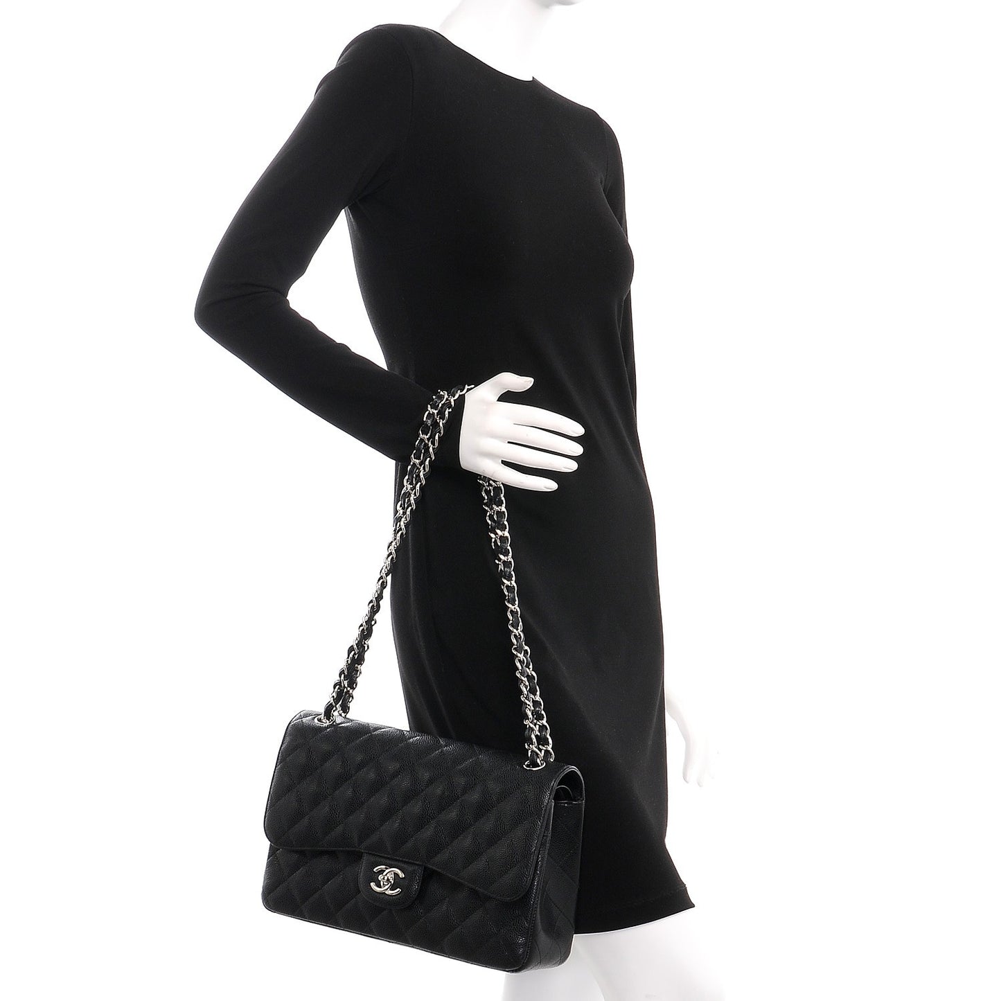 Caviar Quilted Jumbo Double Flap Black