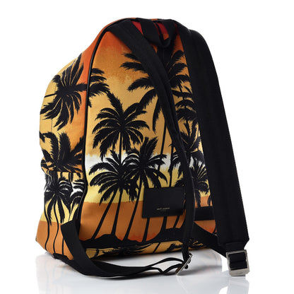 Saint Laurent Nylon Palm Tree Sunset Print Hunting Backpack Red Yellow Black 3 of 14