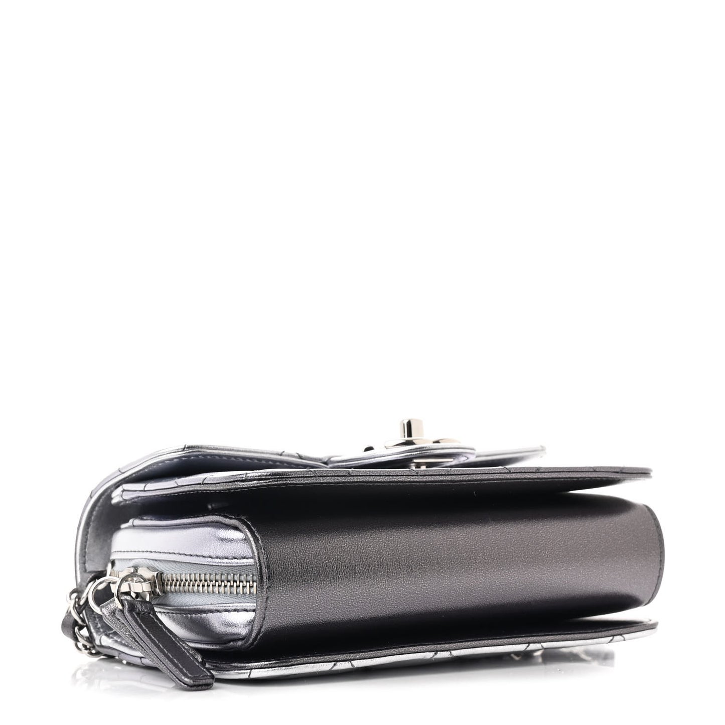 Metallic Lambskin Like A Wallet Flap Silvery Black