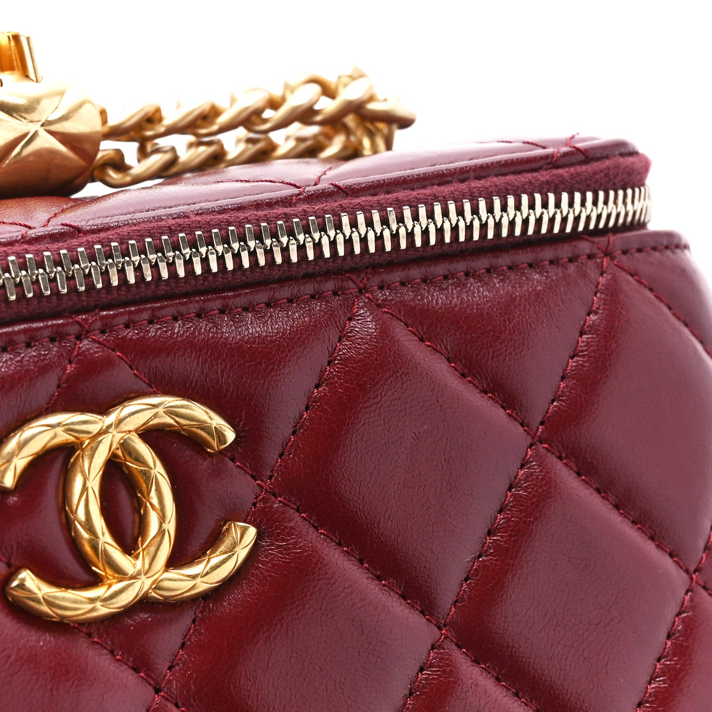 Lambskin Quilted Small Pillow Crush Vanity Case With Chain Dark Red
